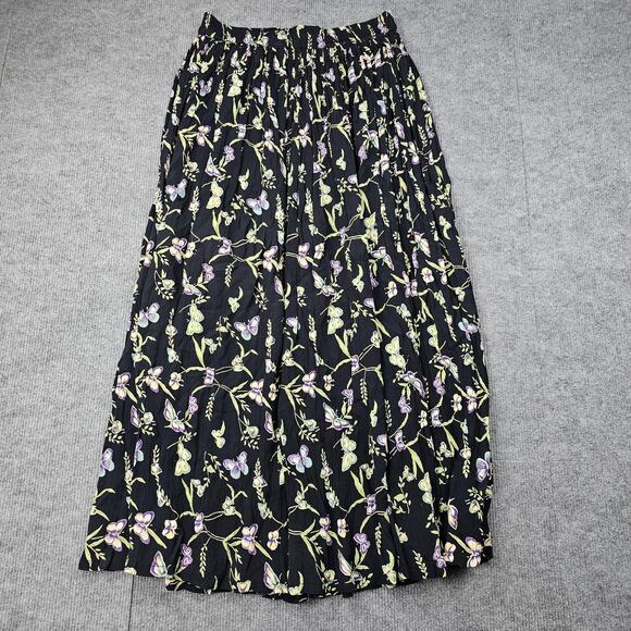 Vintage Indira Skirt Womens Medium Black Floral Butterfly Maxi Boho 90s Cottage - Picture 6 of 6